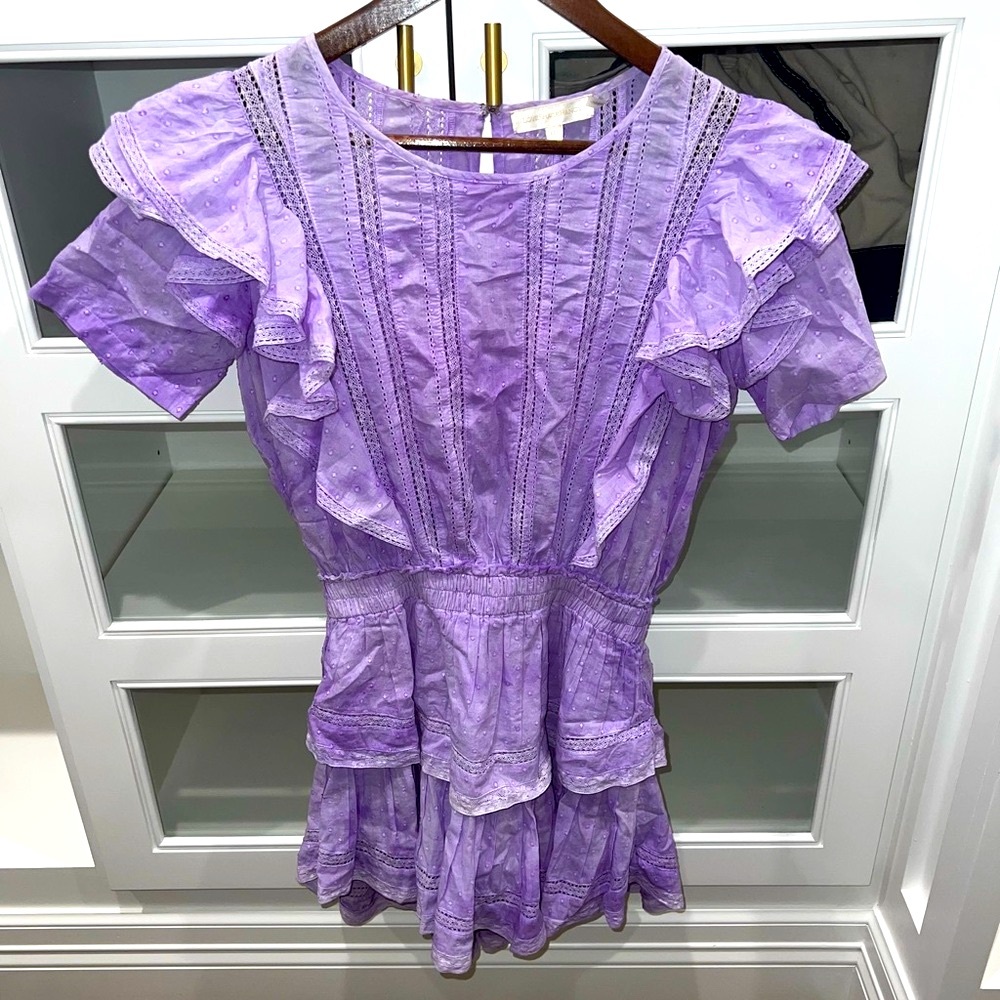 LoveShackFancy Natasha Ruffled Sleeve Purple Mini Dress